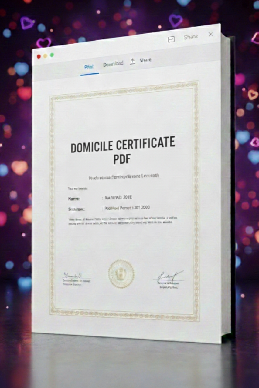 Domicile Certificate Form PDF Download